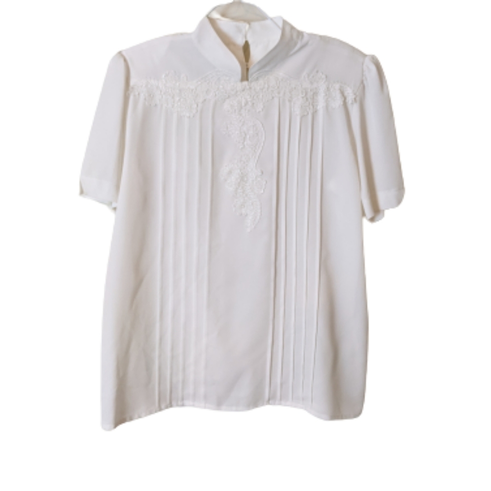 🌟 Vintage Ivory Short Sleeve Blouse Small